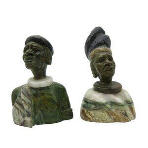Small Stone Bust Set Colourful Hand Carved in Zimbabwe Africa 3.5" Tall